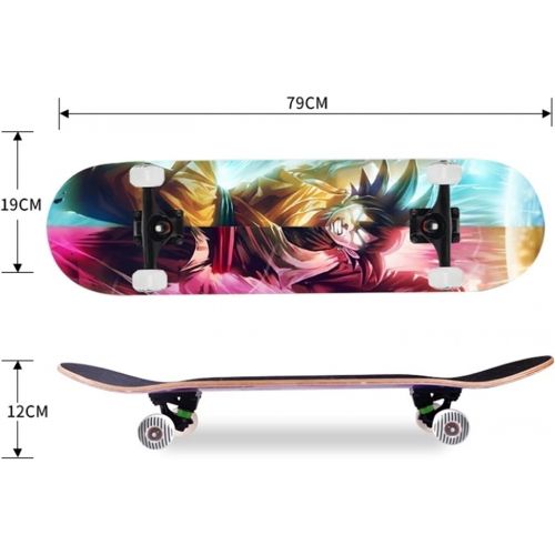  Complete Skateboard 31 Inches Cruiser Deck Longboards for Adults Beginners Birthday Gifts Anime Son Goku Pattern