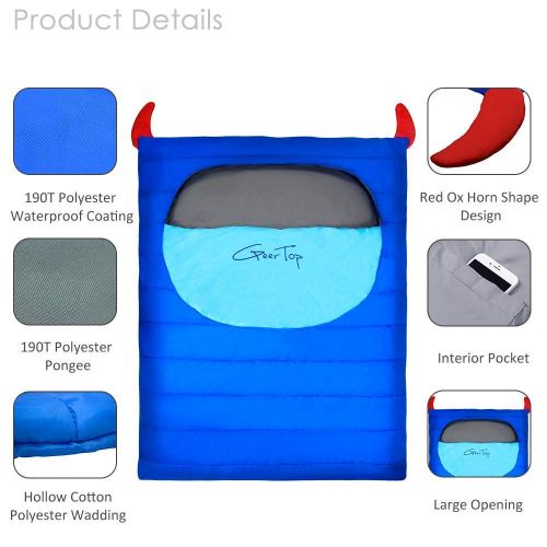  Compression GEERTOP Lightweight Double Sleeping Bag for Backpacking Camping Or Hiking, Queen Size for Adults & Kids, Warm and Comfortable 2-3 Person Large Camping Bag for Family Outdoor Campin