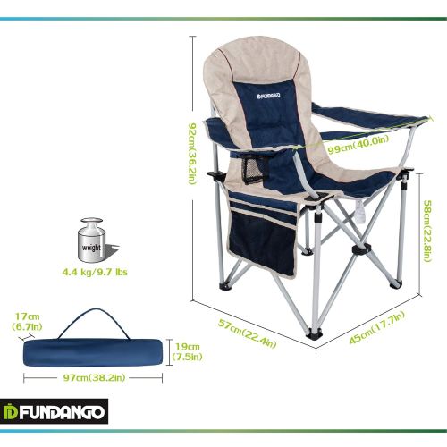  Compression FUNDANGO Oversized Camping Chairs Padded Deluxe Quad Chair High Back Folding Chair with Cup Holder and Armrest Heavy Duty Lumbar Back Support
