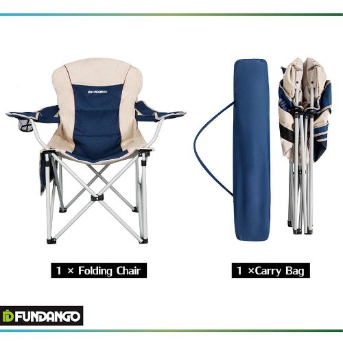  Compression FUNDANGO Oversized Camping Chairs Padded Deluxe Quad Chair High Back Folding Chair with Cup Holder and Armrest Heavy Duty Lumbar Back Support