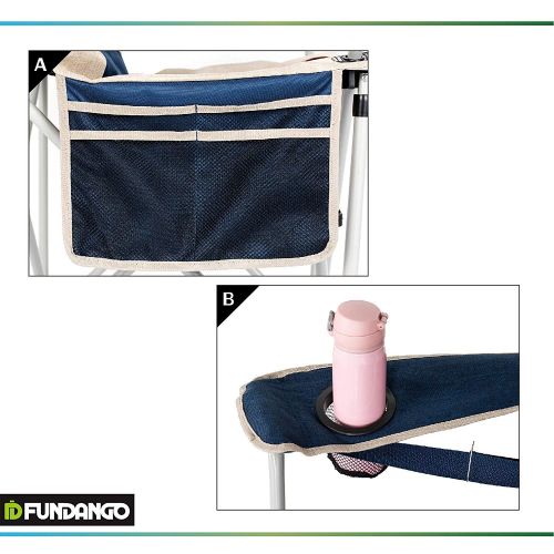  Compression FUNDANGO Oversized Camping Chairs Padded Deluxe Quad Chair High Back Folding Chair with Cup Holder and Armrest Heavy Duty Lumbar Back Support