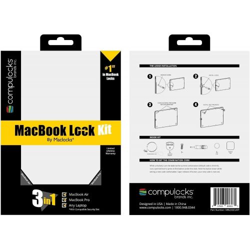  Compulocks Maclocks MBLDGCLKIT 3 in 1 MacBook AirPro Ledge Kit With 2 Ledge Lock Slot AdaptersCombination Cable Lock