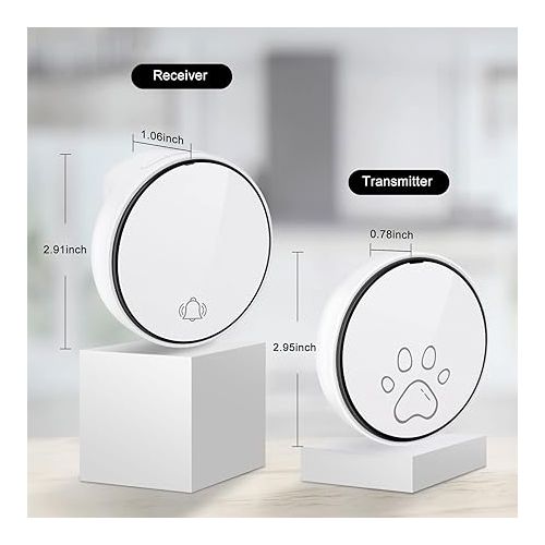  Comsmart Smart Wireless Dog Door Bell, Doggie Doorbell for Pet Potty Training Communication Go Outside Press Button with 38 Melodies 4 Volume Levels LED Flash (1 Receiver & 1 Transmitter), White