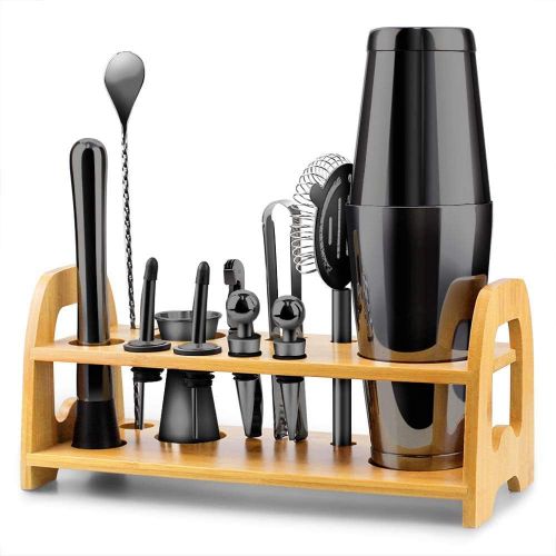  [아마존베스트]Comsmart Bartender Kit, 13 Piece Boston Cocktail Shaker Stainless Steel Bar Set with Shaker Tins,Measuring Jigger, Spoon, Pourers, Muddler, Strainer, Tongs, Bottle Stoppers, Opener, Stand,