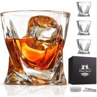 [아마존베스트]Comsmart Whiskey Glass Set of 4 - Lead-Free Crystal Clear Scotch Glasses 10 oz Glassware with Luxury Gift Box & 4 Drink Coasters & 1 Ice Tong for Drinking Bourbon Malt Cognac Irish Whisky