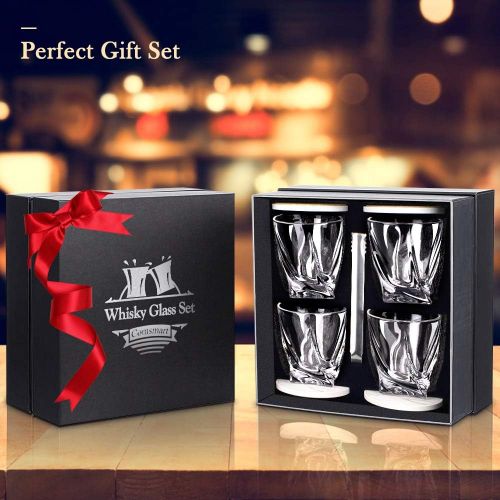  [아마존베스트]Comsmart Whiskey Glass Set of 4 - Lead-Free Crystal Clear Scotch Glasses 10 oz Glassware with Luxury Gift Box & 4 Drink Coasters & 1 Ice Tong for Drinking Bourbon Malt Cognac Irish Whisky