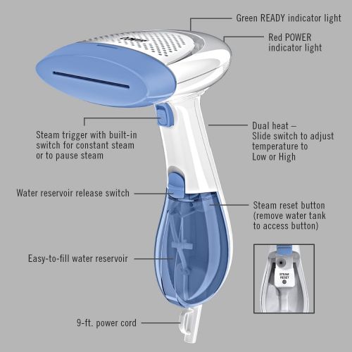  Conair ExtremeSteam Hand Held Fabric Steamer with Dual Heat, White, Model GS237
