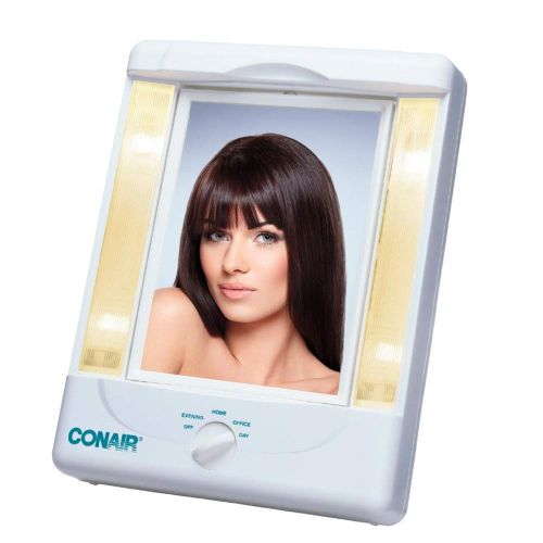  Conair Two-Sided Lighted Makeup Mirror with 4 Light Settings; 1x/5x Magnification; White