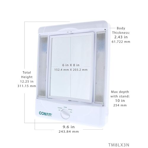  Conair Two-Sided Lighted Makeup Mirror with 4 Light Settings; 1x/5x Magnification; White