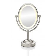 Conair Oval Shaped Double-Sided Lighted Makeup Mirror, 1x/7x magnification, Satin Nickel Finish