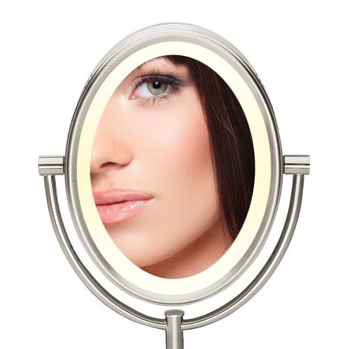  Conair Oval Shaped Double-Sided Lighted Makeup Mirror, 1x/7x magnification, Satin Nickel Finish