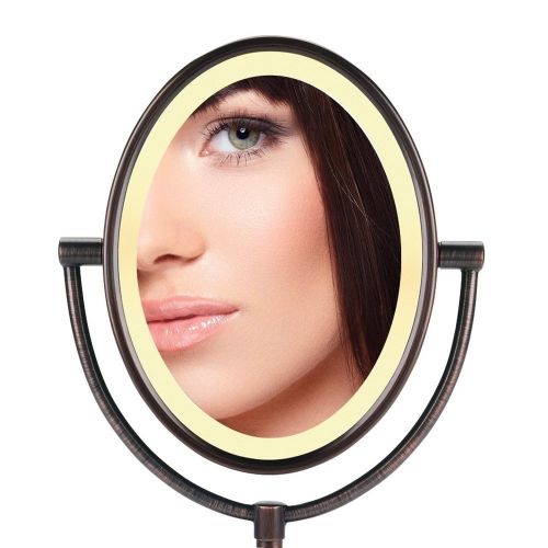  Conair Oval Shaped Double-Sided Lighted Makeup Mirror, 1x/7x magnification, Satin Nickel Finish