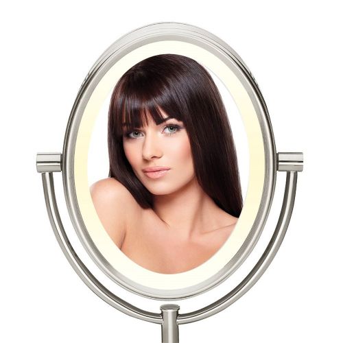  Conair Oval Shaped Double-Sided Lighted Makeup Mirror, 1x/7x magnification, Satin Nickel Finish