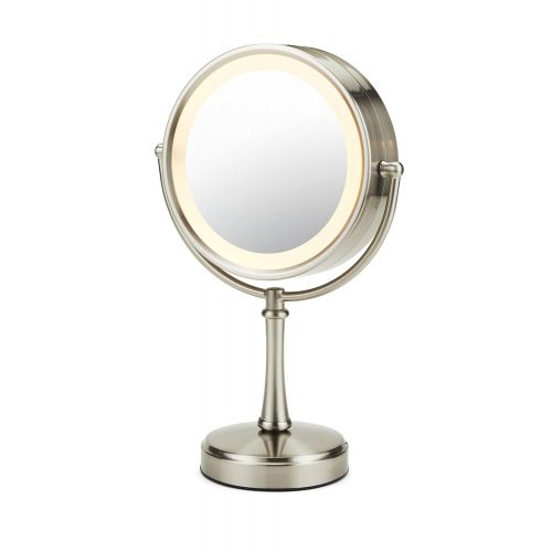  Conair 3-Way Touch Control Double-Sided Lighted Makeup Mirror - Lighted Vanity Makeup Mirror; 1x/8x magnification; Satin Nickel Finish