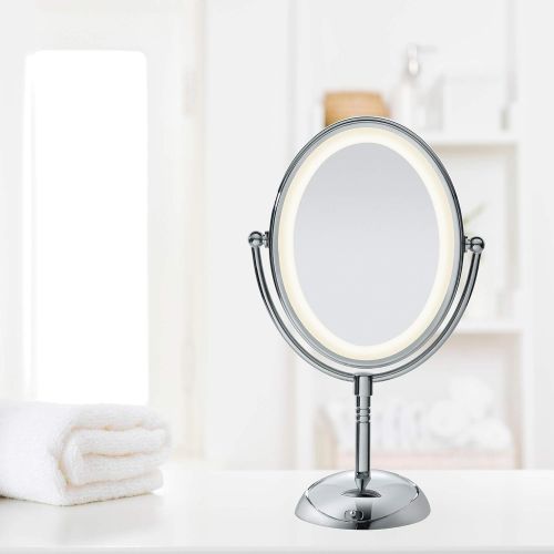  Conair Reflections LED Lighted Collection Double-Sided Makeup Mirror, 1x/7x magnification, Polished Chrome