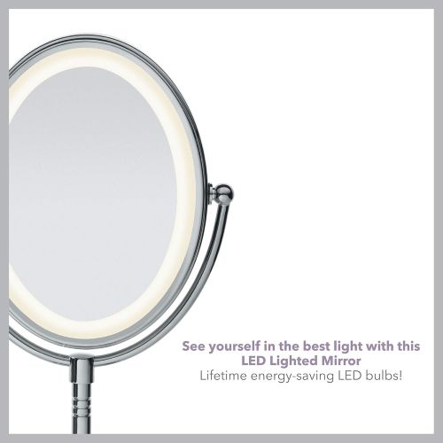  Conair Reflections LED Lighted Collection Double-Sided Makeup Mirror, 1x/7x magnification, Polished Chrome