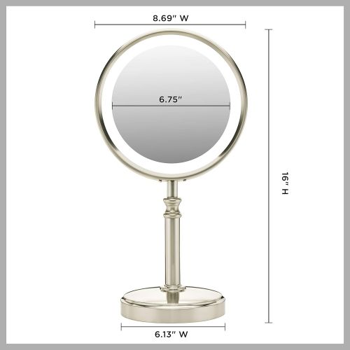  Conair Reflections Double-Sided Fluorescent Lighted Vanity Makeup Mirror, 1x/10x magnification, Satin Nickel