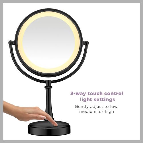  Conair Reflections 3-Way Touch Control Lighted Makeup Mirror, 1x/7x magnification, Matte Black