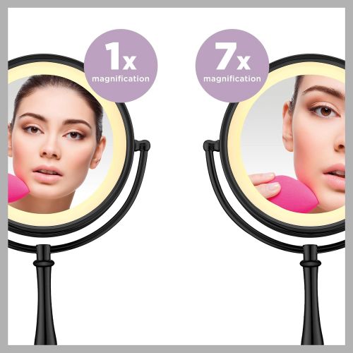  Conair Reflections 3-Way Touch Control Lighted Makeup Mirror, 1x/7x magnification, Matte Black