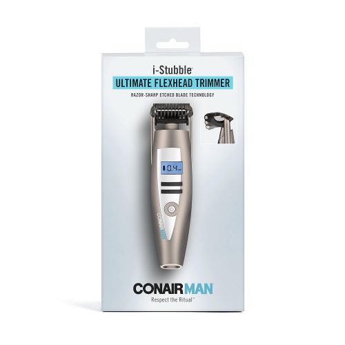  ConairMAN Super Stubble Ultimate Flexhead Trimmer; Razor-Sharp Etched Blade Technology with Pivoting Flex Head; 15 Digital Settings ranging from 0.4mm to 5.0mm; Black - WetDry + L