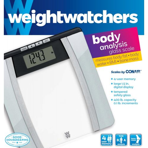  WW Scales by Conair Body Analysis Glass Bathroom Scale - Measures Body Fat, Body Water, BMI, Bone...