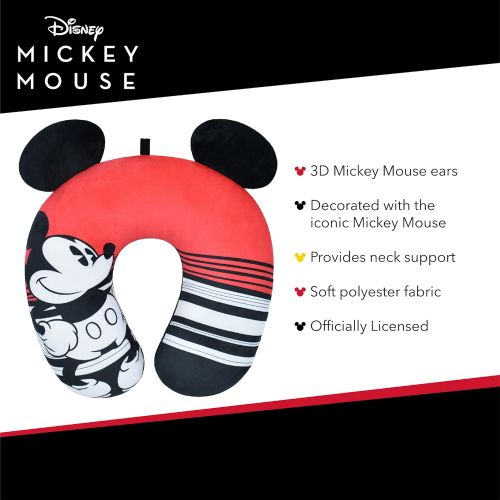  Concept One Disney Mickey Mouse Ears Striped Portable Travel Neck Pillow, Black/Red