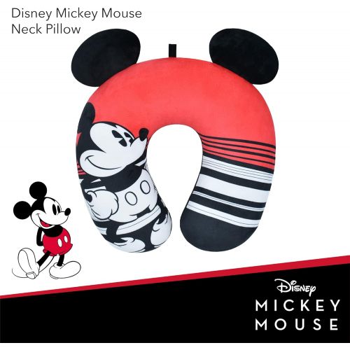  Concept One Disney Mickey Mouse Ears Striped Portable Travel Neck Pillow, Black/Red