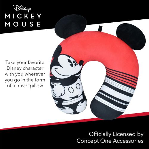  Concept One Disney Mickey Mouse Ears Striped Portable Travel Neck Pillow, Black/Red