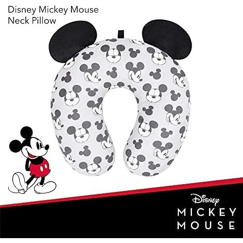  Concept One Disney Mickey Mouse Faces and Icons Portable Travel Neck Pillow, Grey