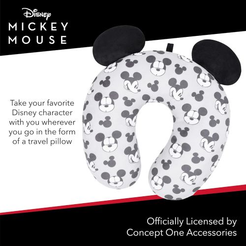  Concept One Disney Mickey Mouse Faces and Icons Portable Travel Neck Pillow, Grey