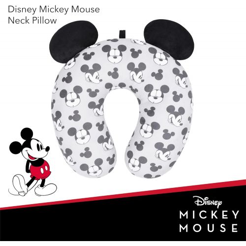  Concept One Disney Mickey Mouse Faces and Icons Portable Travel Neck Pillow, Grey