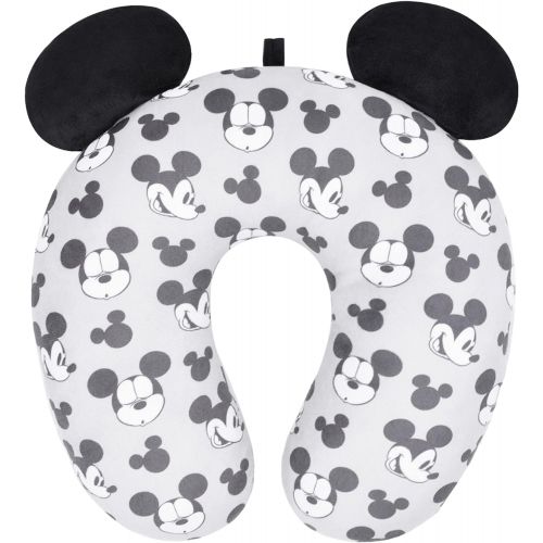  Concept One Disney Mickey Mouse Faces and Icons Portable Travel Neck Pillow, Grey