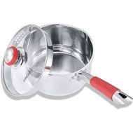 Concord 3 Quart Stainless Steel Saucepan with SIMPLE POUR Vented Glass Lid. Features Dual Pouring Spouts and Volume Marking. Perfect for making Sauces, Jam, Ramen, and more