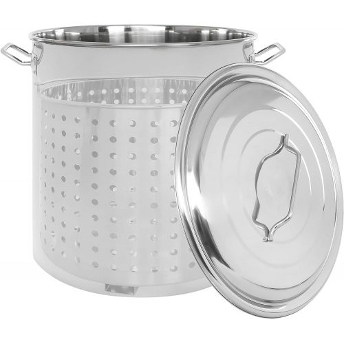  CONCORD Stainless Steel Stock Pot w/Steamer Basket. Cookware great for boiling and steaming (40 Quart)