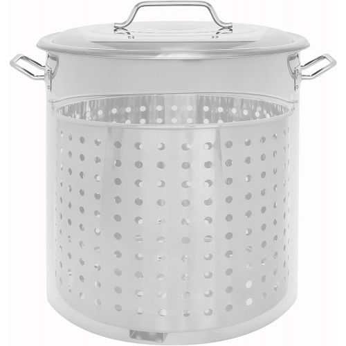  CONCORD Stainless Steel Stock Pot w/Steamer Basket. Cookware great for boiling and steaming (40 Quart)