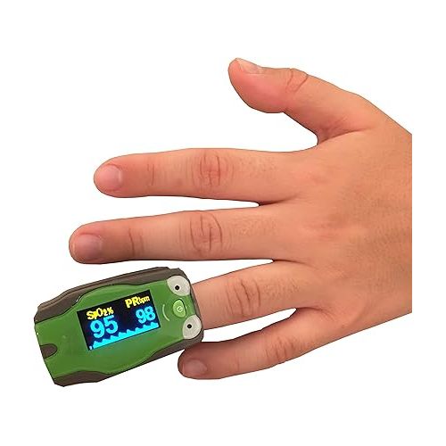  Concord Pediatric Fingertip Pulse Oximeter,Carrying Case and Lanyard, Green Frog