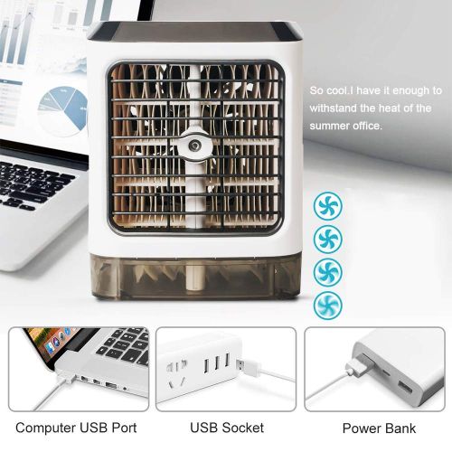  Salange Personal Portable Mini Air Conditioner Cooler (2019 Upgrade), 3 in 1 USB Quiet Desktop Air Circulator Fan Humidifier Misting Purifier for Home Dorm Bedroom Room Car Office