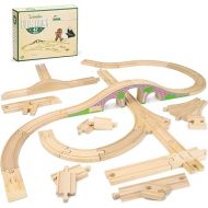 Conductor Carl Wooden Train Track Set, 42 Pieces - Solid Wood Wooden Train Track Accessories Compatible with Most Major Toy Train Brands - Single Piece, Interlocking Wooden Train Tracks