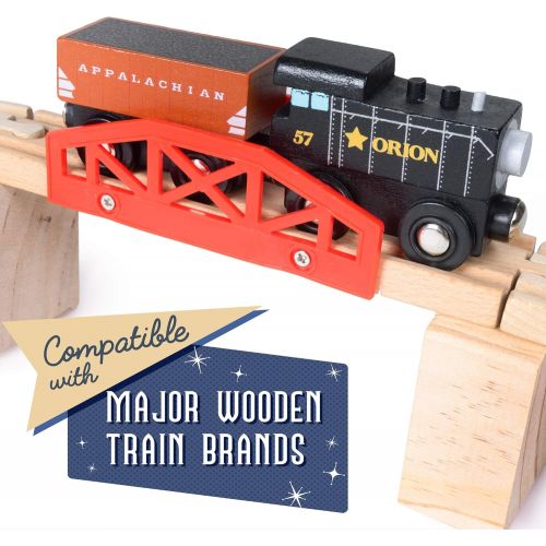  Conductor Carl Playtime Express Train Set | 12-Piece Wooden Train Box | Includes Unique Custom Designs and Classics: Recycling Transport, Timber Train, Wheat Car, Coal Train, Oil T