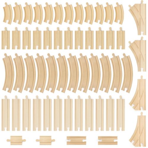  Conductor Carl 56-Piece Bulk Value Wooden Train Track Pack - Compatible with All Major Toy Train Brands