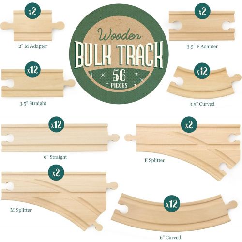  Conductor Carl 56-Piece Bulk Value Wooden Train Track Pack - Compatible with All Major Toy Train Brands