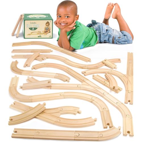  Conductor Carl 56-Piece Bulk Value Wooden Train Track Pack - Compatible with All Major Toy Train Brands