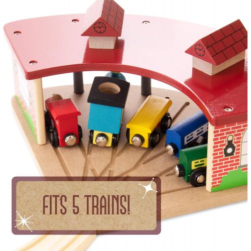  Conductor Carl Wooden Train Track Train Garage - Train Storage Garage for Wooden Train Tracks & Sets - Compatible with Most Big Brands & All Track Sets