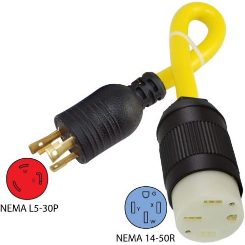  Conntek 30A 125-Volt Locking Plug L5-30P to 50-Amp Electric Vehicle Adapter Cord for Tesla