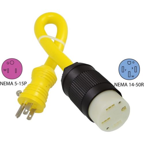  Conntek 15A 125-Volt House Hold Plug with Locking Screw to 50-Amp Electric Vehicle Adapter Cord for Tesla