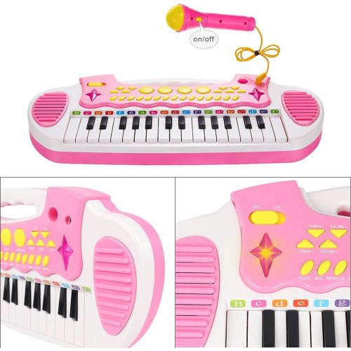  [아마존베스트]Conomus Piano Toy Keyboard for Kids, 3 4 5 Year Old Girls Birthday Gift , 31 Keys Multifunctional Musical Instruments with Microphone for Toddlers …