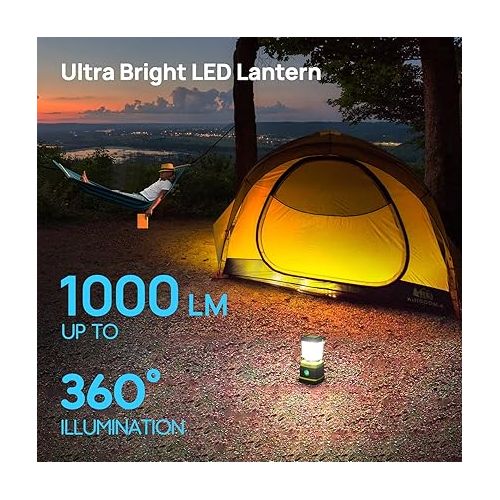  LED Camping Lantern Rechargeable, Consciot Camping Lights, 1000LM, 4 Light Modes, 4400mAh Power Bank, IPX4 Waterproof, Dimmable Tent Lights for Emergency, Power Outages, USB C Cable Included, 2 Pack
