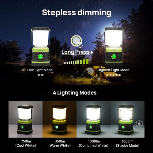  Consciot Ultra Bright LED Camping Lantern with 1000LM, D Battery Powered, 4 Light Modes, Dimmable Water-Resistant Lantern, Portable Flashlight for Camping, Hiking, Emergency, Power