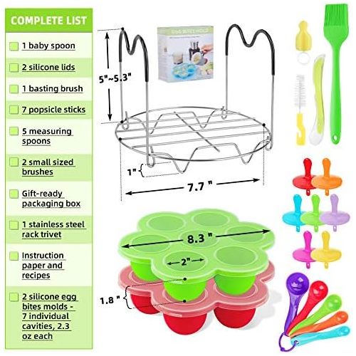  Consevisen Egg Bites Mold for Instant Pot 6 qt Accessories, 2 Pack Silicone Egg Bite Molds Fit 5,6,8 qt Pressure Cooker, Sous Vide Egg Poacher Reusable Baby Food Container Freezer Tray with L