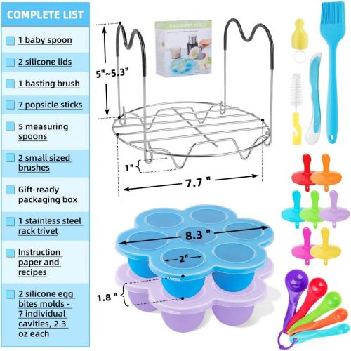  Consevisen Silicone Egg Bites Molds for Instant Pot Accessories, 2 Pack Egg Bite Mold Fits 5,6, 8 qt Pressure Cooker, Sous Vide Egg Poacher Reusable Baby Food Storage Freezer Tray with Lid, S